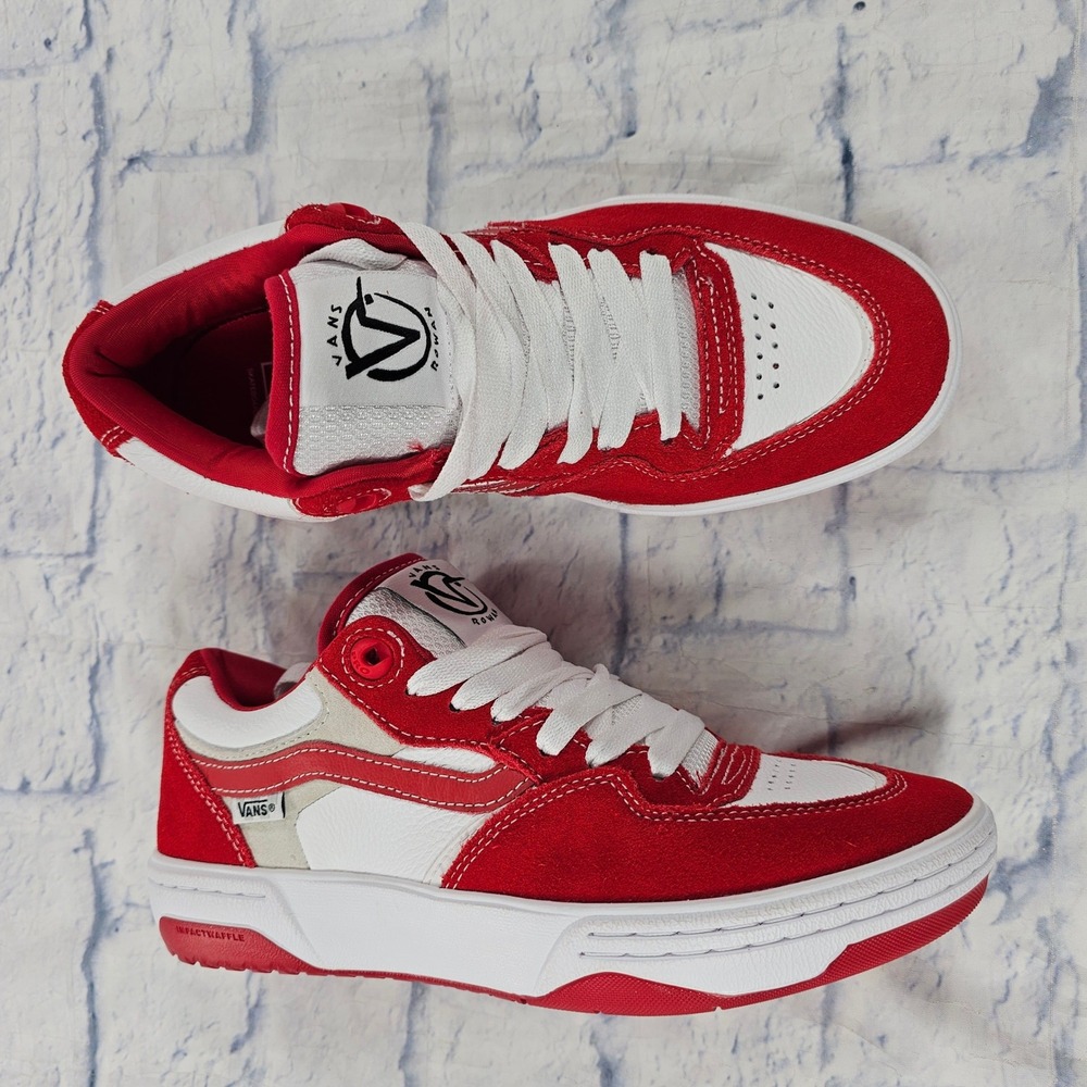 Vans Rowan 2 Skate Shoes Mens 8 Red White Suede Leather Low Top Sneakers